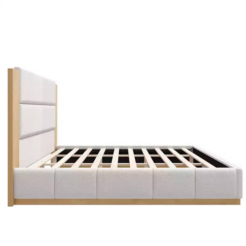 Cadre de lit plateforme en bouclette/velours avec tête de lit en bois étendue, pas besoin de sommier tapissier, taille Queen/King
