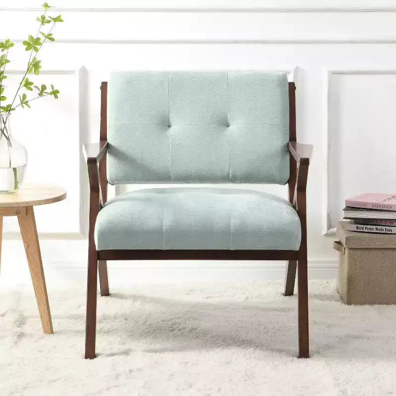 Fauteuil d'appoint Mid-Century Modern de 76 cm avec coussins moelleux, structure en bois massif, pour une assise confortable