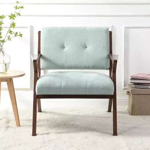 Fauteuil d'appoint Mid-Century Modern de 76 cm avec coussins moelleux, structure en bois massif, pour une assise confortable
