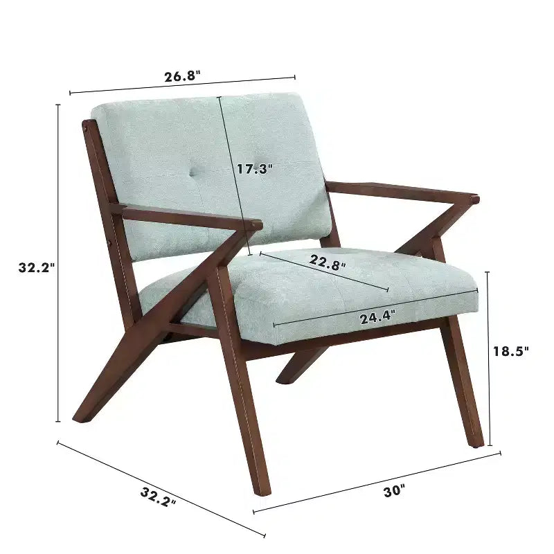 Fauteuil d'appoint Mid-Century Modern de 76 cm avec coussins moelleux, structure en bois massif, pour une assise confortable