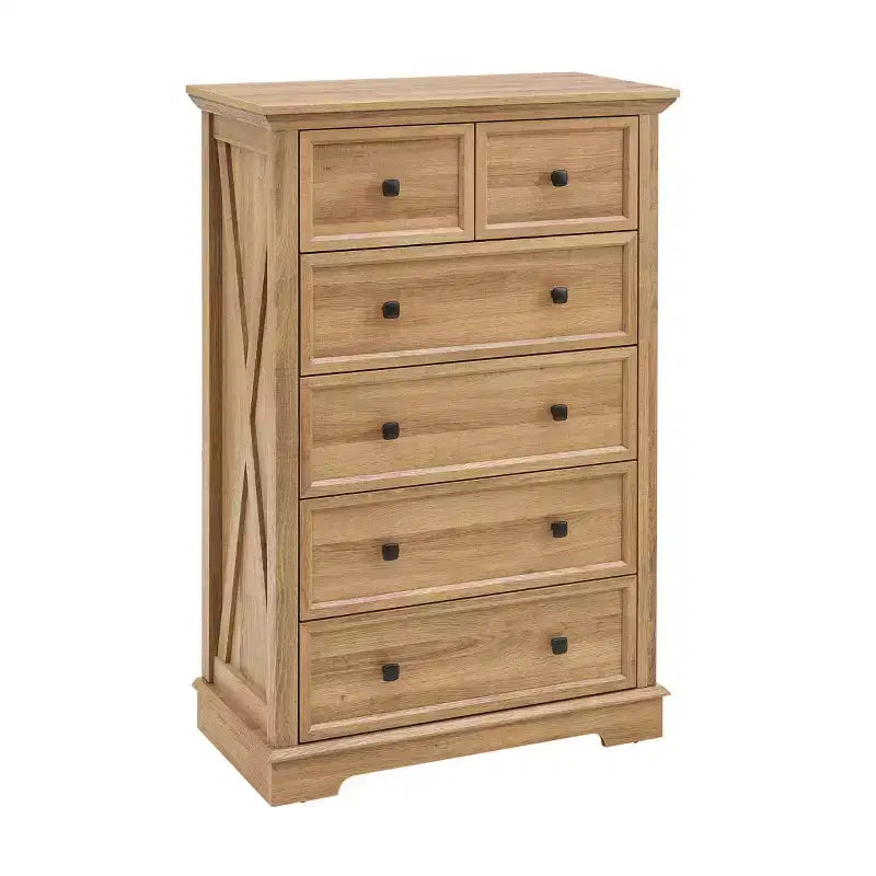 Commode à 6 tiroirs avec poignées métalliques modernes et plateau en bois massif pour l'organisation du rangement dans la chambre à coucher