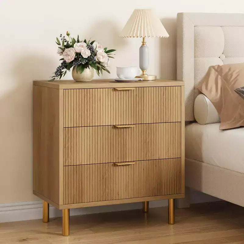 Modern 3 Drawer Dresser for Bedroom Sturdy Metal Legs - Large Storage Capacity Hallway, Office and Living Room