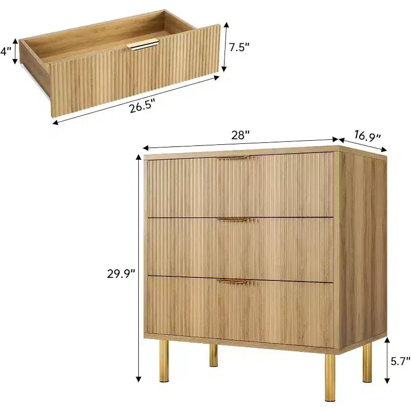 Commode moderne à 3 tiroirs pour chambre à coucher Pieds en métal robustes - Grande capacité de rangement Couloir, bureau et salon
