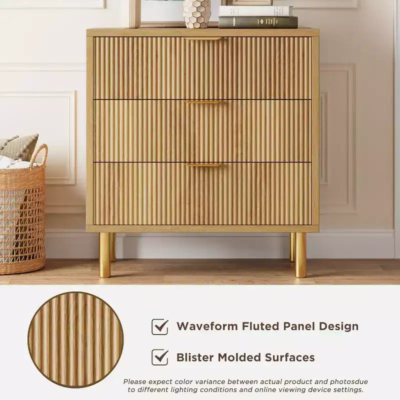 Commode moderne à 3 tiroirs pour chambre à coucher Pieds en métal robustes - Grande capacité de rangement Couloir, bureau et salon
