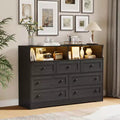 Dresser for Bedroom , 7 Drawer Wooden LED Dresser with 2 Open Storage Cubbies, Wide Chest of Drawer for Living Room, Closet, Kids Room