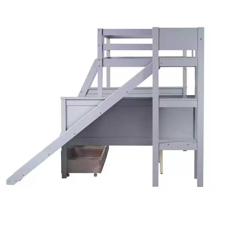 Lit superposé double sur lits jumeaux avec 2 tiroirs, toboggan, lit superposé en bois d'hévéa avec échelle à étagères, peu encombrant, sommier tapissier non requis