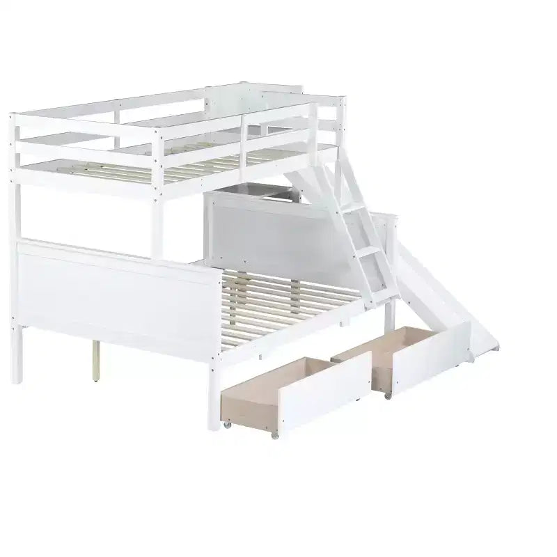 Lit superposé double sur lits jumeaux avec 2 tiroirs, toboggan, lit superposé en bois d'hévéa avec échelle à étagères, peu encombrant, sommier tapissier non requis