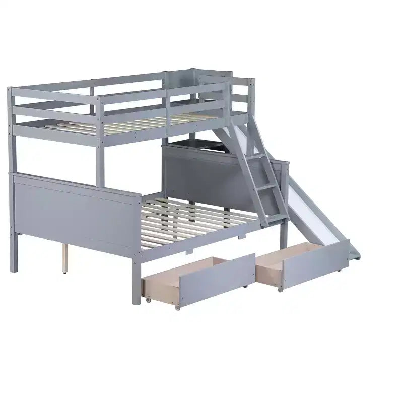 Lit superposé double sur lits jumeaux avec 2 tiroirs, toboggan, lit superposé en bois d'hévéa avec échelle à étagères, peu encombrant, sommier tapissier non requis