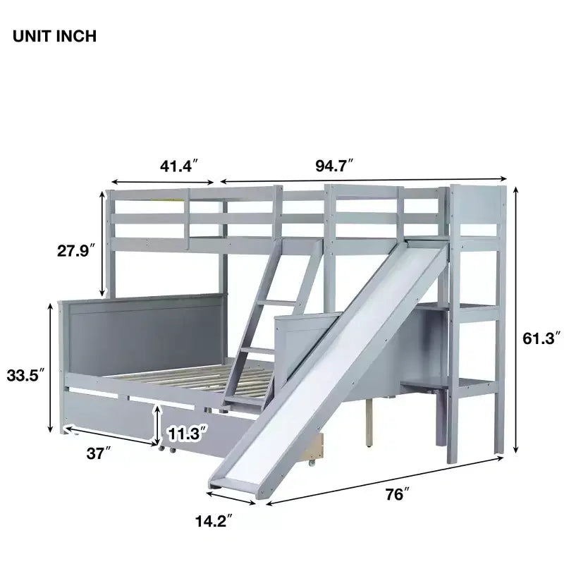 Lit superposé double sur lits jumeaux avec 2 tiroirs, toboggan, lit superposé en bois d'hévéa avec échelle à étagères, peu encombrant, sommier tapissier non requis