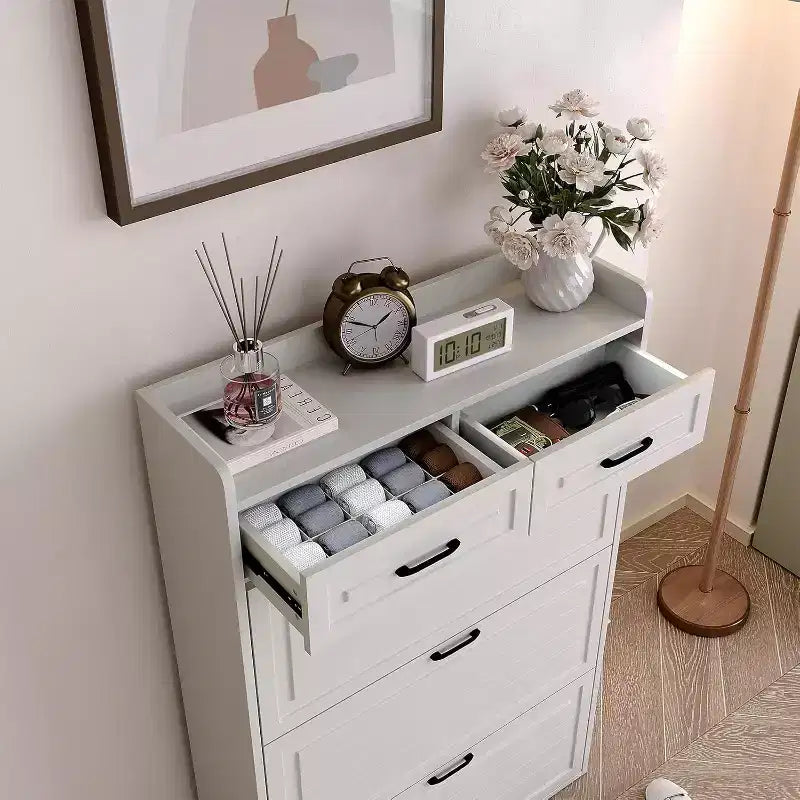 Meuble à chaussures, Meuble de rangement à chaussures en bois blanc dissimulé