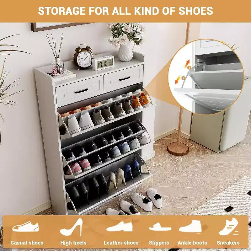 Meuble à chaussures, Meuble de rangement à chaussures en bois blanc dissimulé