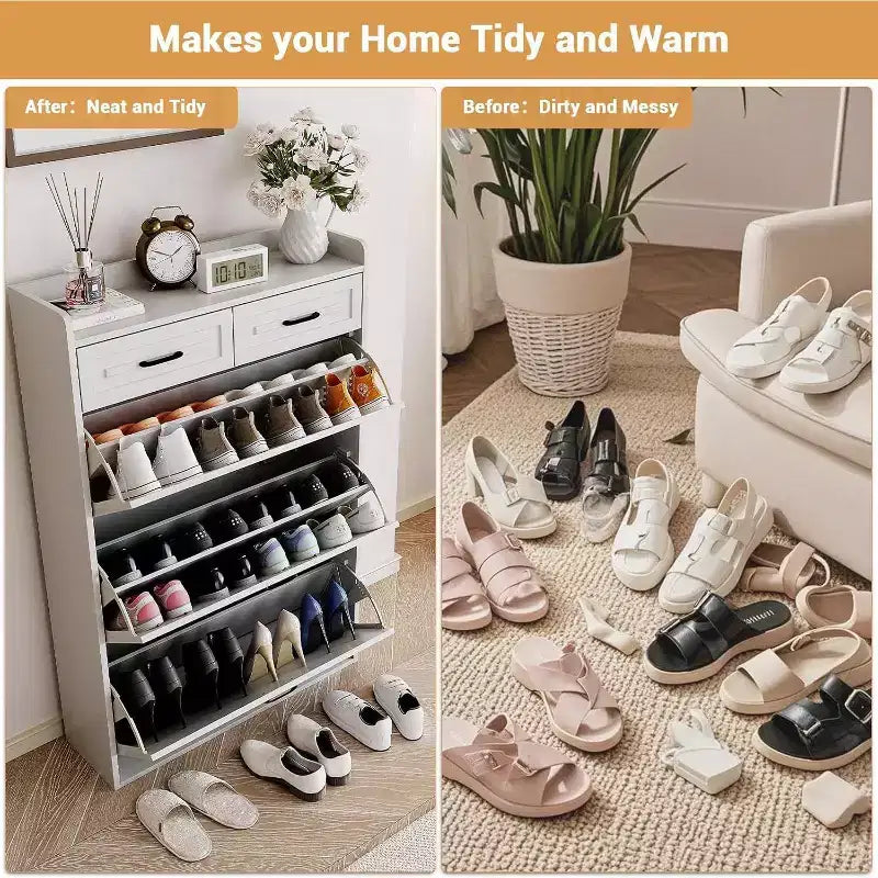Meuble à chaussures, Meuble de rangement à chaussures en bois blanc dissimulé
