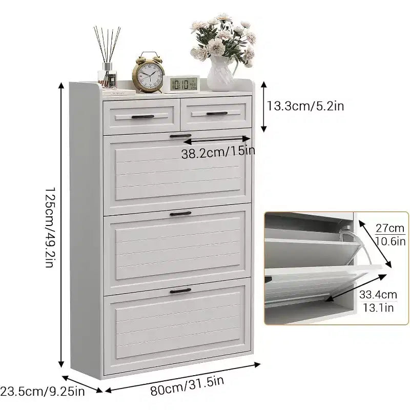 Meuble à chaussures, Meuble de rangement à chaussures en bois blanc dissimulé