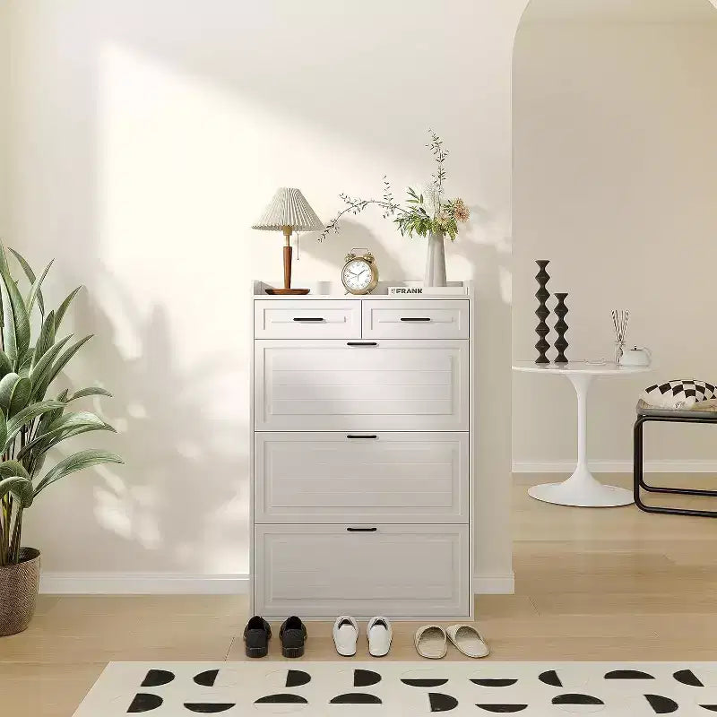 Meuble à chaussures, Meuble de rangement à chaussures en bois blanc dissimulé