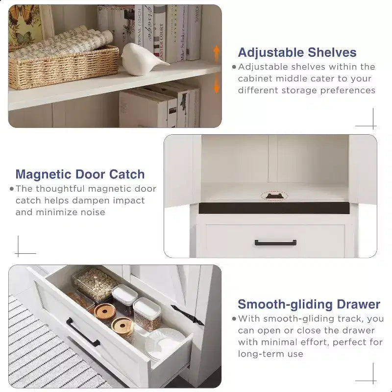 Garde-manger haut de 72 po, armoire de rangement en bois style ferme avec étagères réglables et