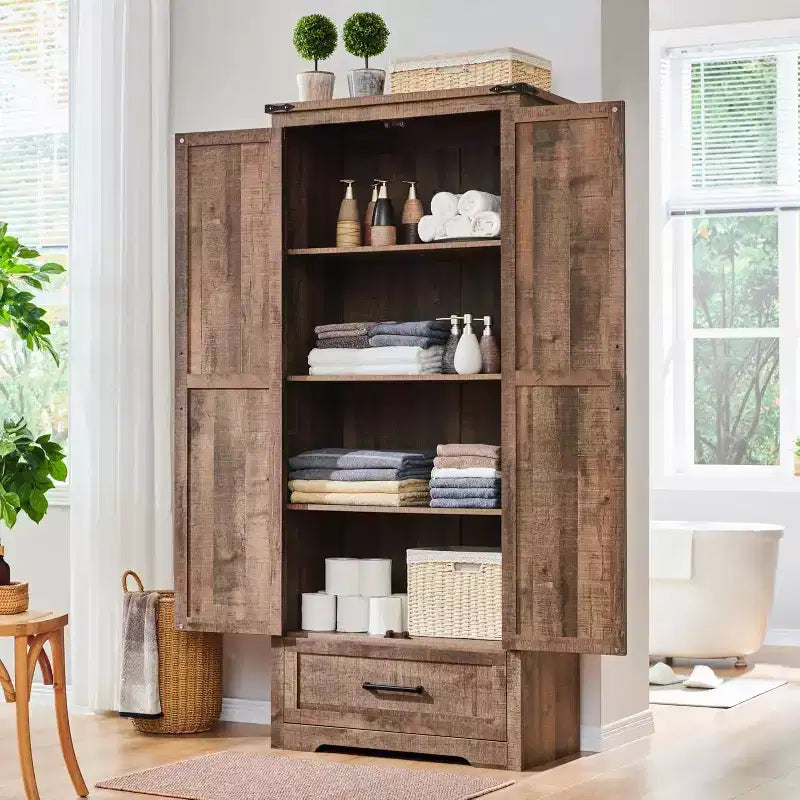 Garde-manger haut de 72 po, armoire de rangement en bois style ferme avec étagères réglables et