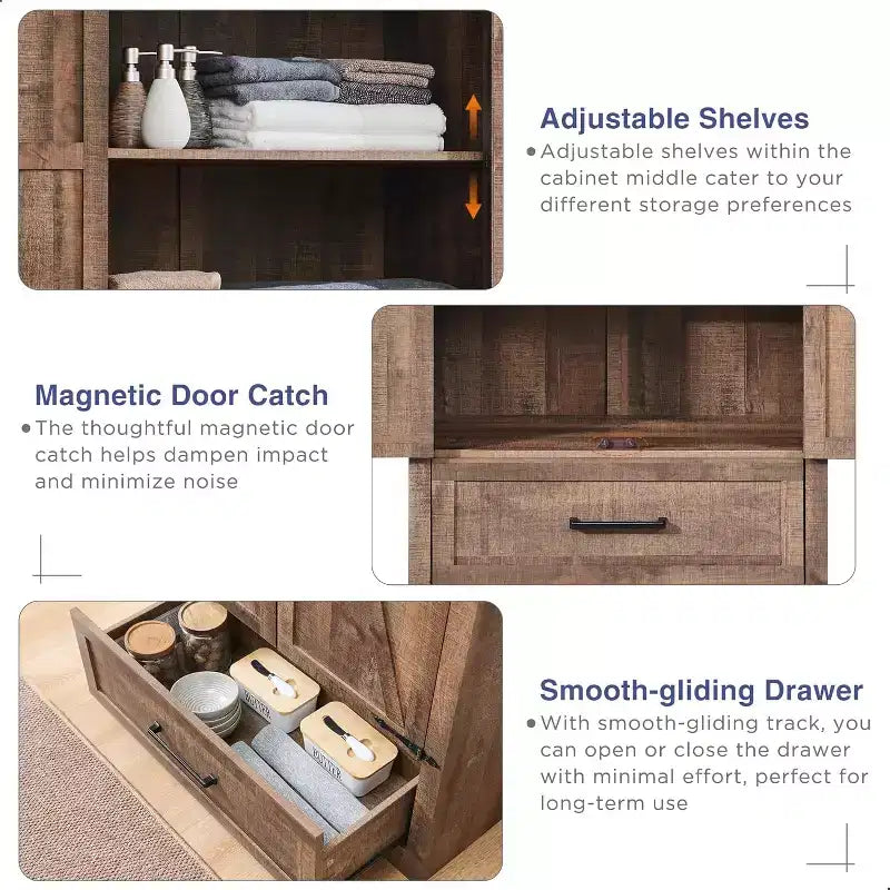 Garde-manger haut de 72 po, armoire de rangement en bois style ferme avec étagères réglables et