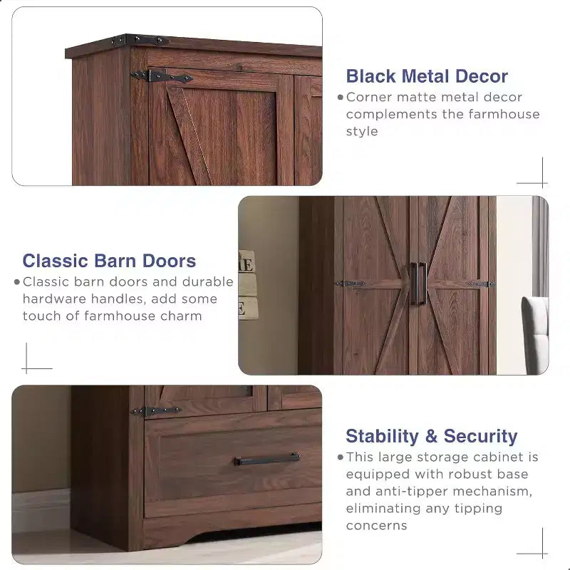 Garde-manger haut de 72 po, armoire de rangement en bois style ferme avec étagères réglables et