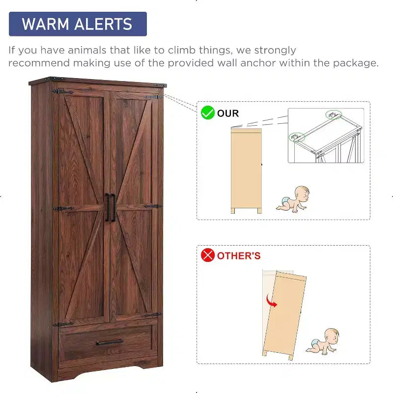 Garde-manger haut de 72 po, armoire de rangement en bois style ferme avec étagères réglables et