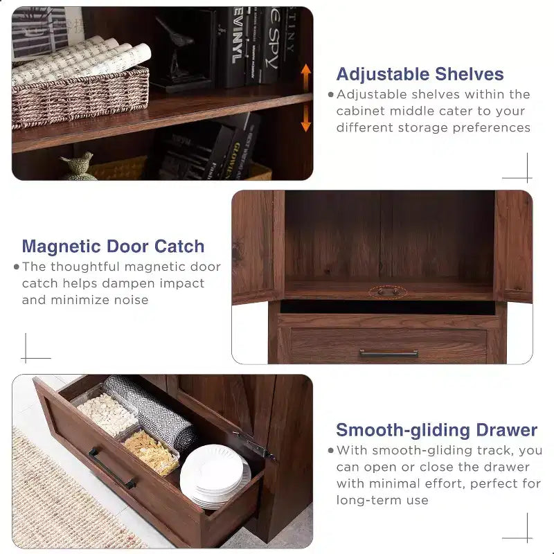 Garde-manger haut de 72 po, armoire de rangement en bois style ferme avec étagères réglables et