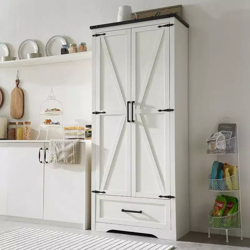 Garde-manger haut de 72 po, armoire de rangement en bois style ferme avec étagères réglables et