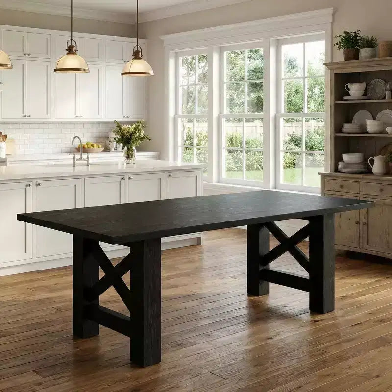 Table de salle à manger de 180 cm pour 6 personnes, grande table de cuisine rectangulaire avec cadre épais et robuste, tables de salle à manger style ferme