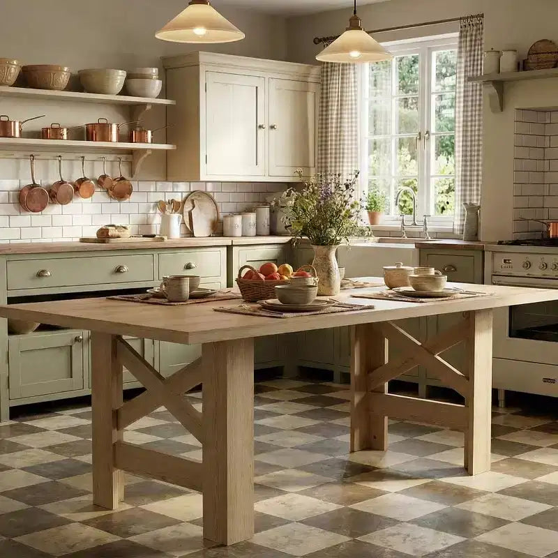 Table de salle à manger de 180 cm pour 6 personnes, grande table de cuisine rectangulaire avec cadre épais et robuste, tables de salle à manger style ferme