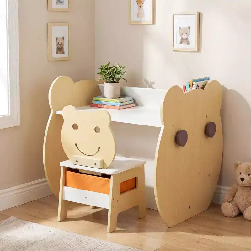 Table et chaise d'art pour enfants. Tableau blanc/tableau noir réversible, rangement et crochets Naturel + Blanc/Gris
