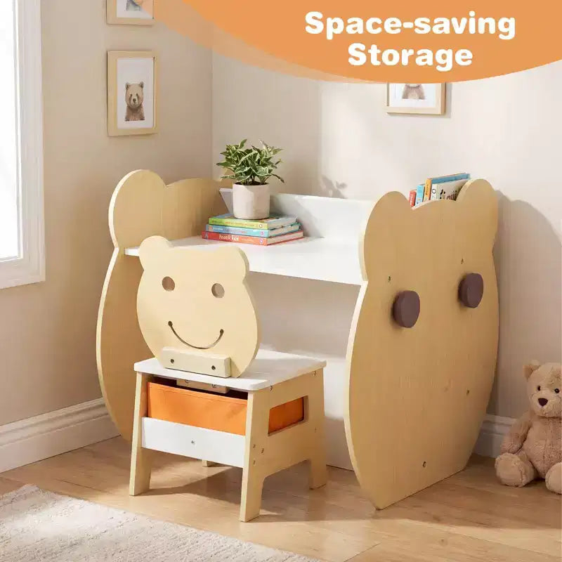Table et chaise d'art pour enfants. Tableau blanc/tableau noir réversible, rangement et crochets Naturel + Blanc/Gris