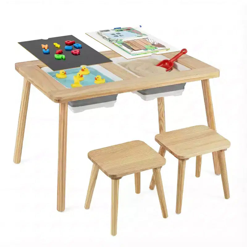 Costway Sensory Table Kids Table and Chairs Set with Detachable Double-Sided Tabletops Natural + White + Black/Gray