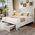 Dyonery Queen Bed Frame, Velvet Upholstered Platform Bed with 2 Storage Drawers, 52.6 Tall Wingback &amp; Vertical Tufted Headboard Design