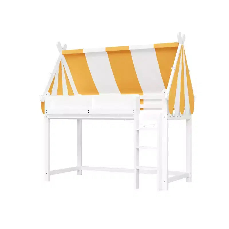 Lit mezzanine avec baldaquin, lumières LED et étagère à livres