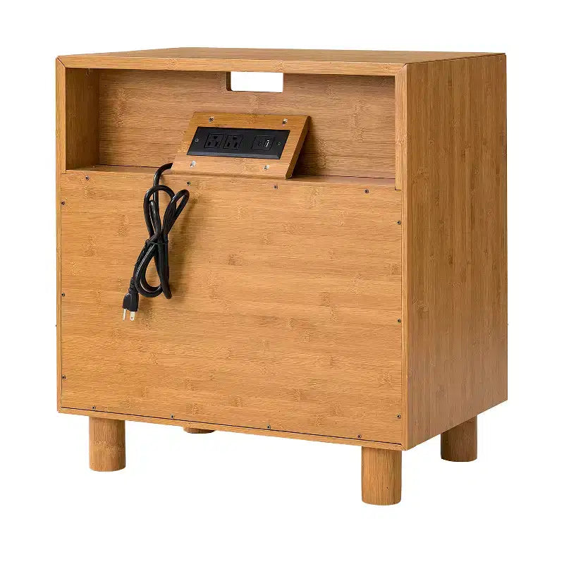 Table de chevet avec 2 tiroirs, façades miroir et station de charge intégrée