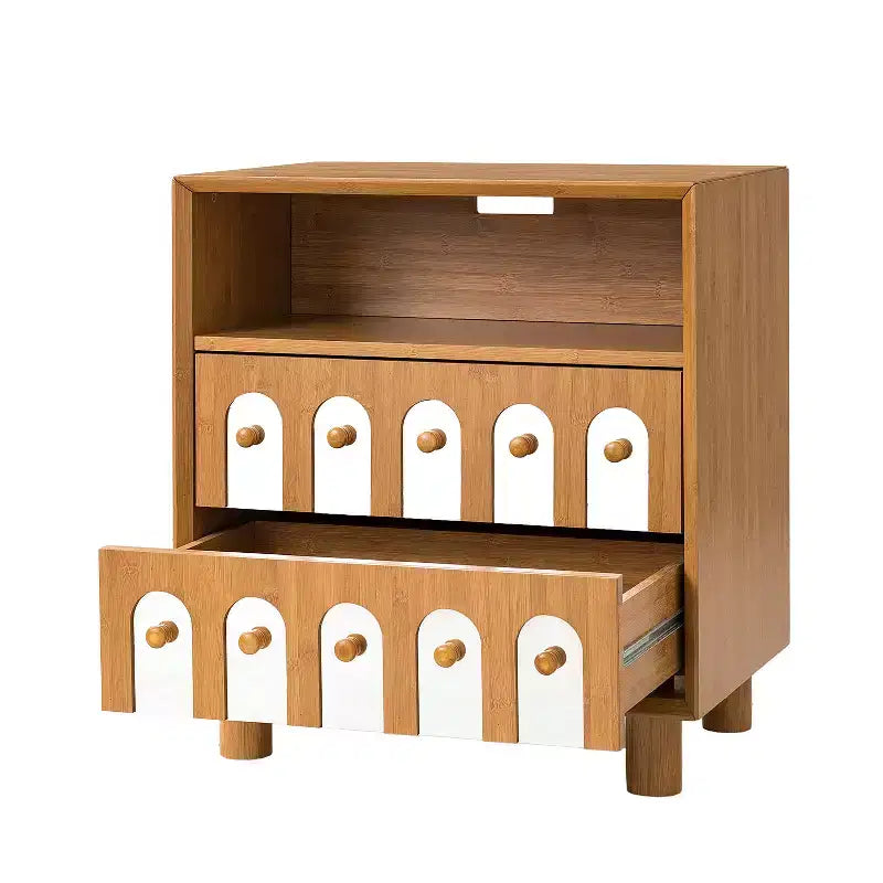 Table de chevet avec 2 tiroirs, façades miroir et station de charge intégrée