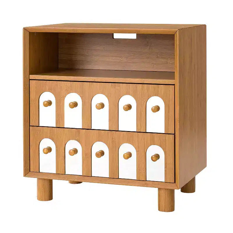 Table de chevet avec 2 tiroirs, façades miroir et station de charge intégrée