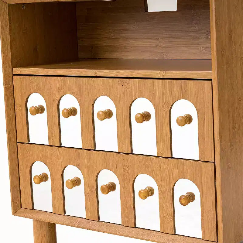 Table de chevet avec 2 tiroirs, façades miroir et station de charge intégrée