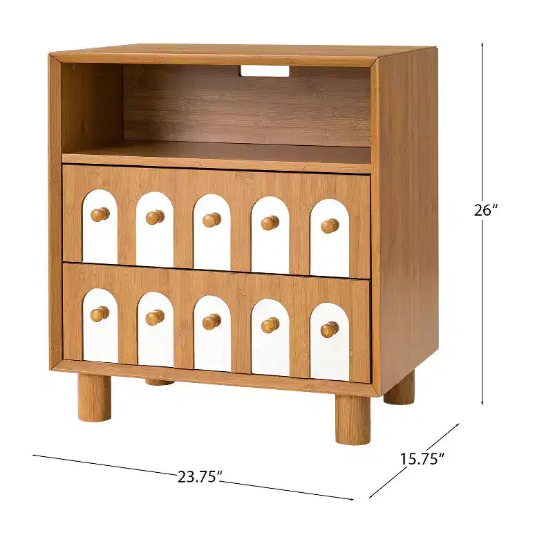 Table de chevet avec 2 tiroirs, façades miroir et station de charge intégrée