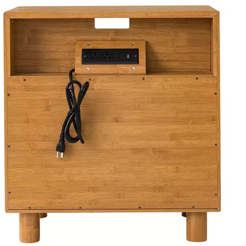 Table de chevet avec 2 tiroirs, façades miroir et station de charge intégrée
