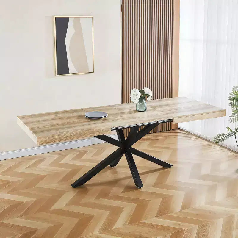 Extendable Dining Table with Metal Leg and MDF Top, 240/200/160x90x75cm, Walnut Finish, for Multiple Uses