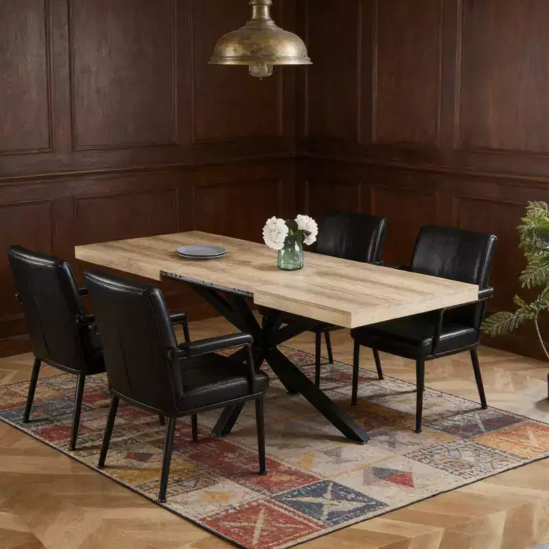 Table à manger extensible avec pieds en métal et plateau en MDF, 240/200/160x90x75cm, finition noyer, pour usages multiples