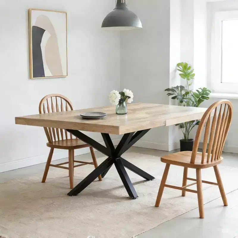 Table à manger extensible avec pieds en métal et plateau en MDF, 240/200/160x90x75cm, finition noyer, pour usages multiples