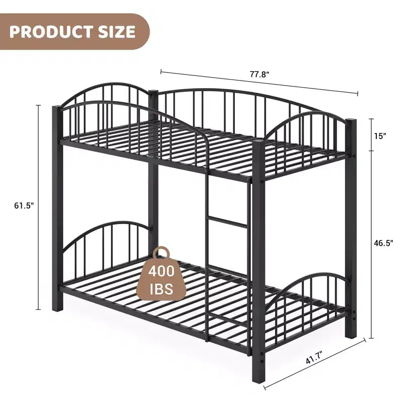 Lit superposé double en métal robuste – Cadre en acier solide et garde-corps arqué – Échelle sécurisée, gain de place, mobilier de chambre moderne