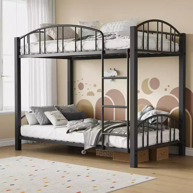 Lit superposé double en métal robuste – Cadre en acier solide et garde-corps arqué – Échelle sécurisée, gain de place, mobilier de chambre moderne