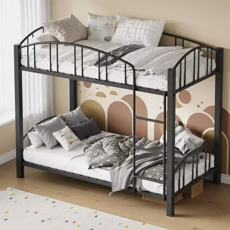 Lit superposé double en métal robuste – Cadre en acier solide et garde-corps arqué – Échelle sécurisée, gain de place, mobilier de chambre moderne