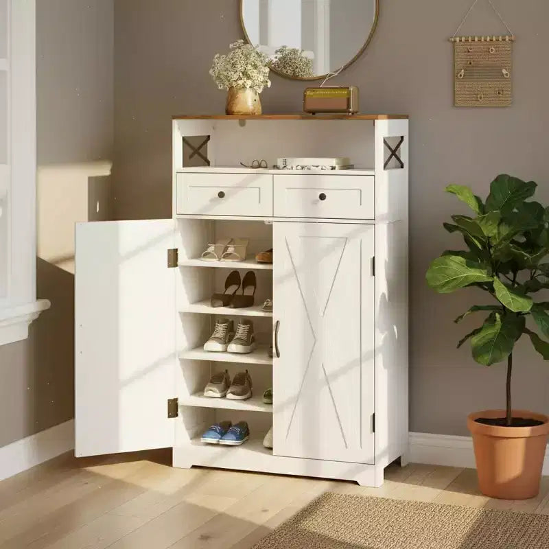 COZONY Shoe Cabinet with Doors and 2 Drawers, Adjustable Shelves Entryway Storage Organizer for Hallway Living Roo