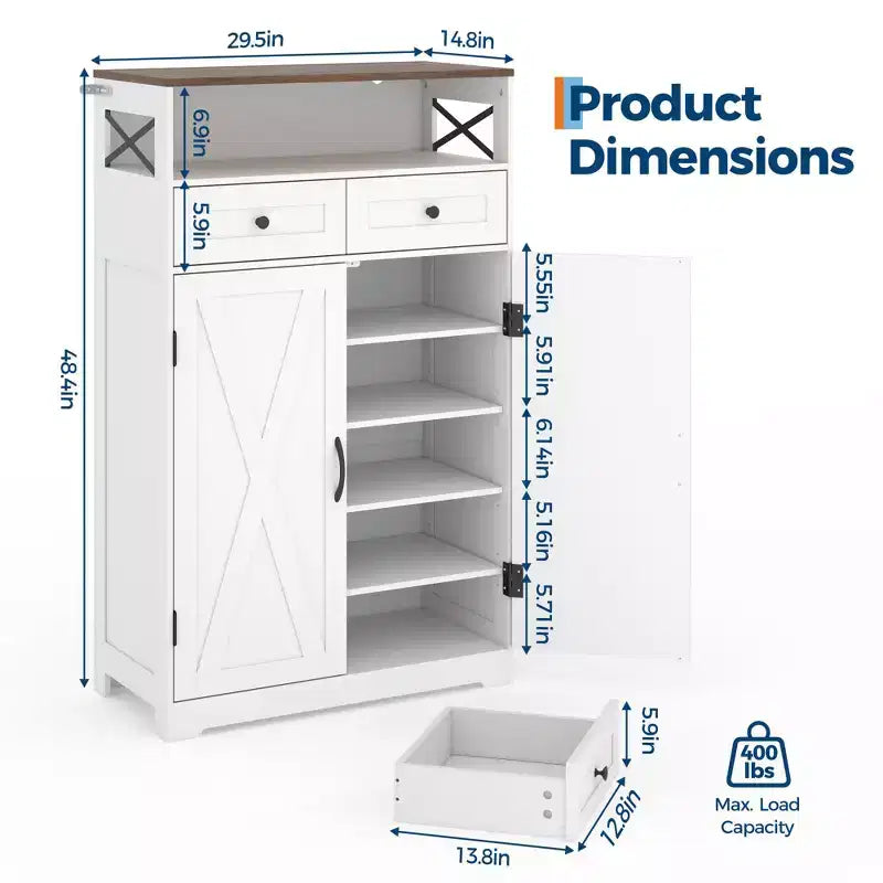 Meuble à chaussures avec portes et 2 tiroirs, étagères réglables, organisateur de rangement pour entrée, couloir, salon