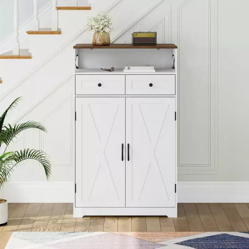 Meuble à chaussures avec portes et 2 tiroirs, étagères réglables, organisateur de rangement pour entrée, couloir, salon