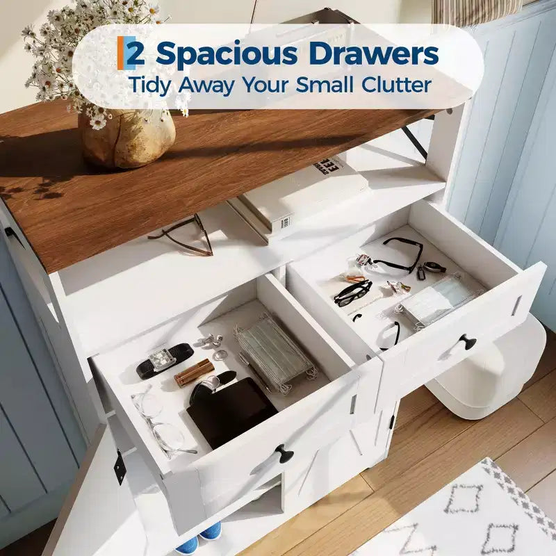 Meuble à chaussures avec portes et 2 tiroirs, étagères réglables, organisateur de rangement pour entrée, couloir, salon