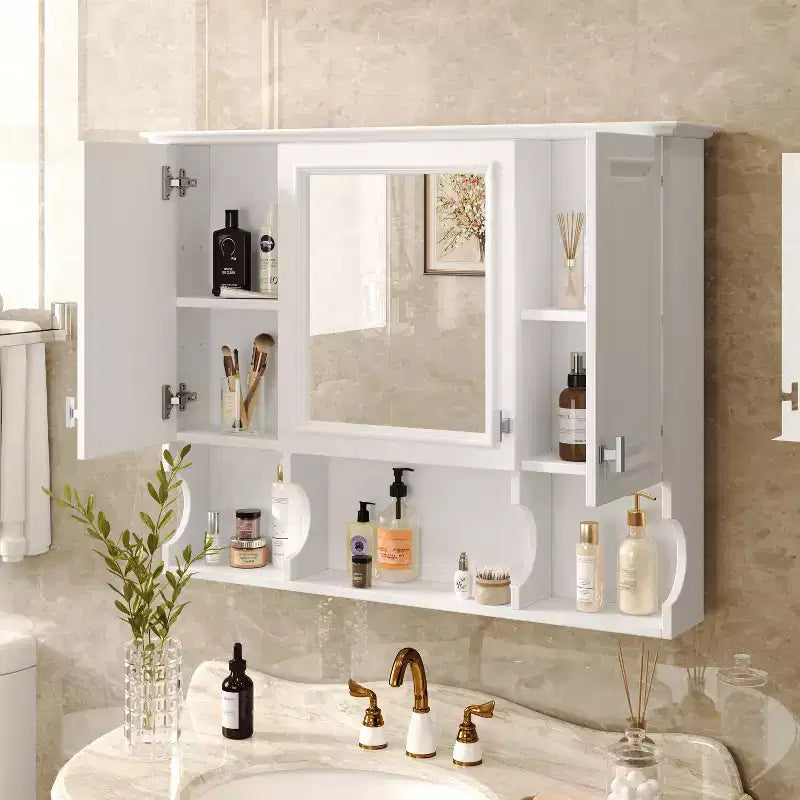 35 armoires de toilette murales modernes avec miroir et 3 étagères ouvertes