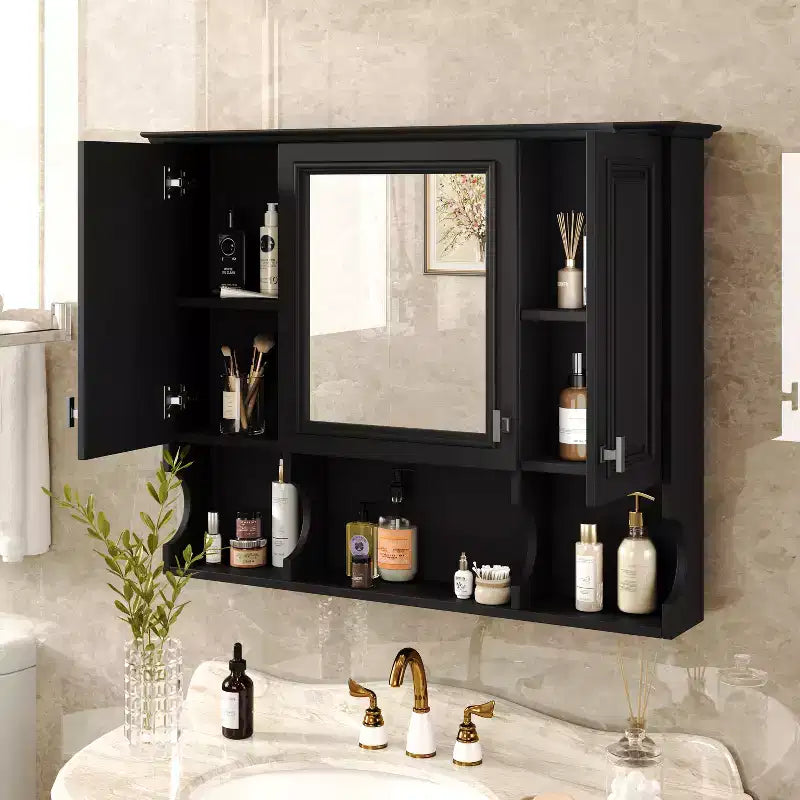 35 armoires de toilette murales modernes avec miroir et 3 étagères ouvertes